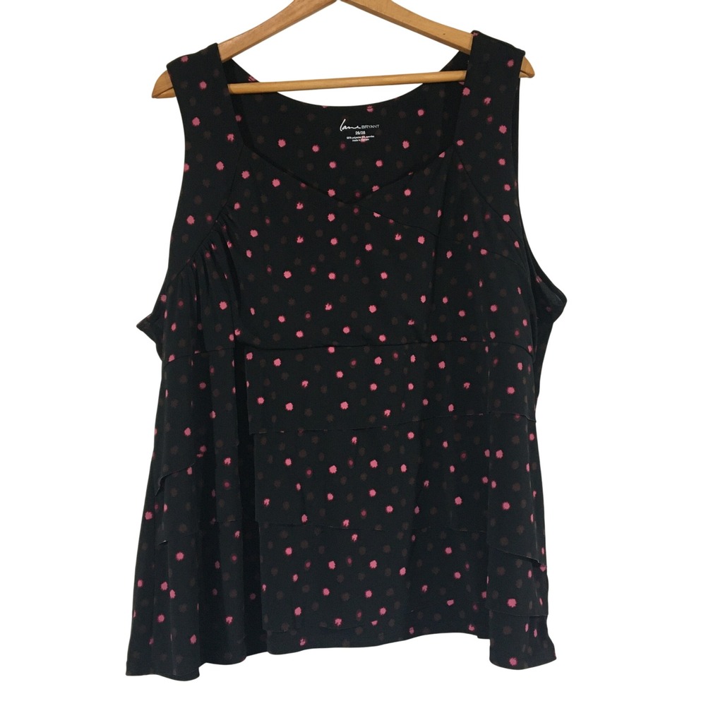 Lane Bryant Womens Tank Top Sleeveless‎ Black Pink Dot Tiered Plus Size 26/28